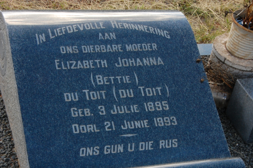 TOIT Elizabeth Johanna, du nee DU TOIT 1895-1993