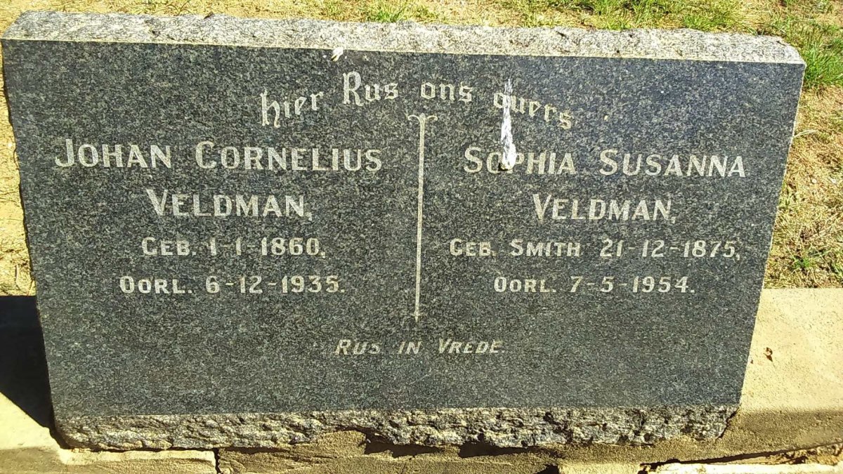 VELDMAN Johan Cornelius 1860-1935 &amp; Sophia Susanna SMITH 1875-1954