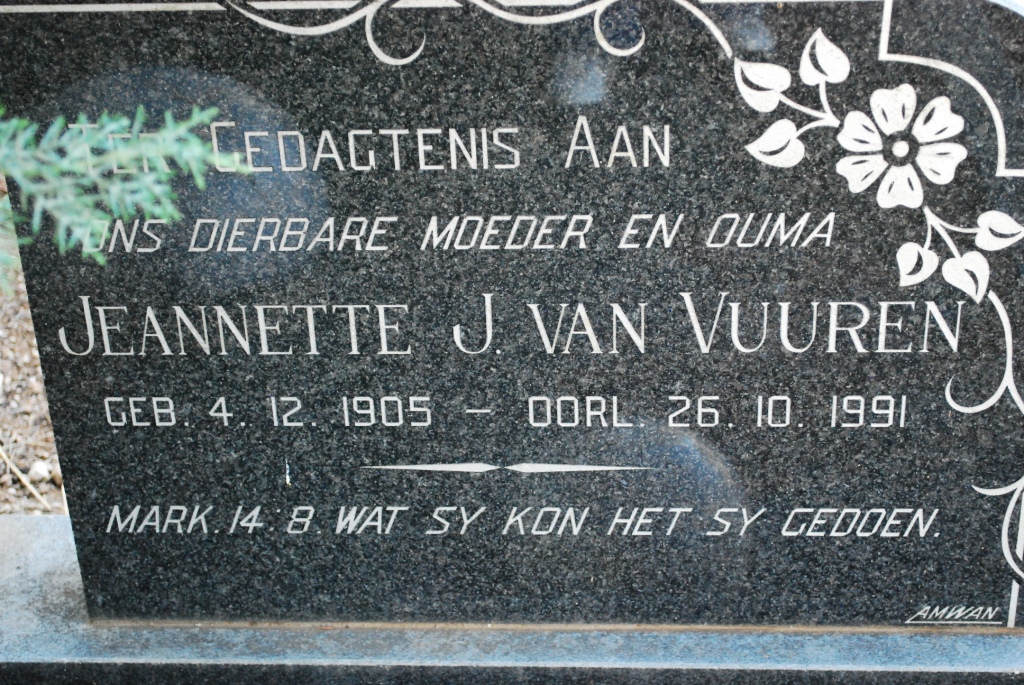 VUUREN Jeanette J., van 1905-1991