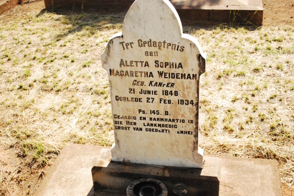 WEIDEMAN Aletta Sophia Magareta nee KANFER 1848-1934