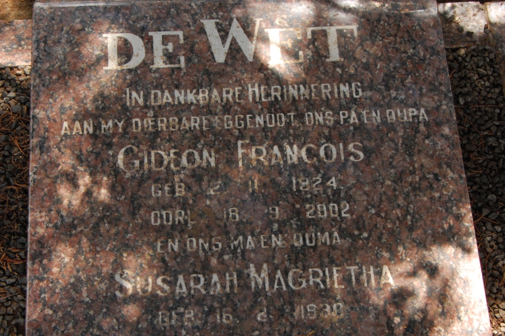 WET Gideon Francois, de 1924-2002 &amp; Susarah Magrietha 1930-