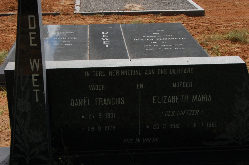 WET Daniel Francois, de 1901-1979 &amp; Elizabeth Maria COETZER 1902-1981