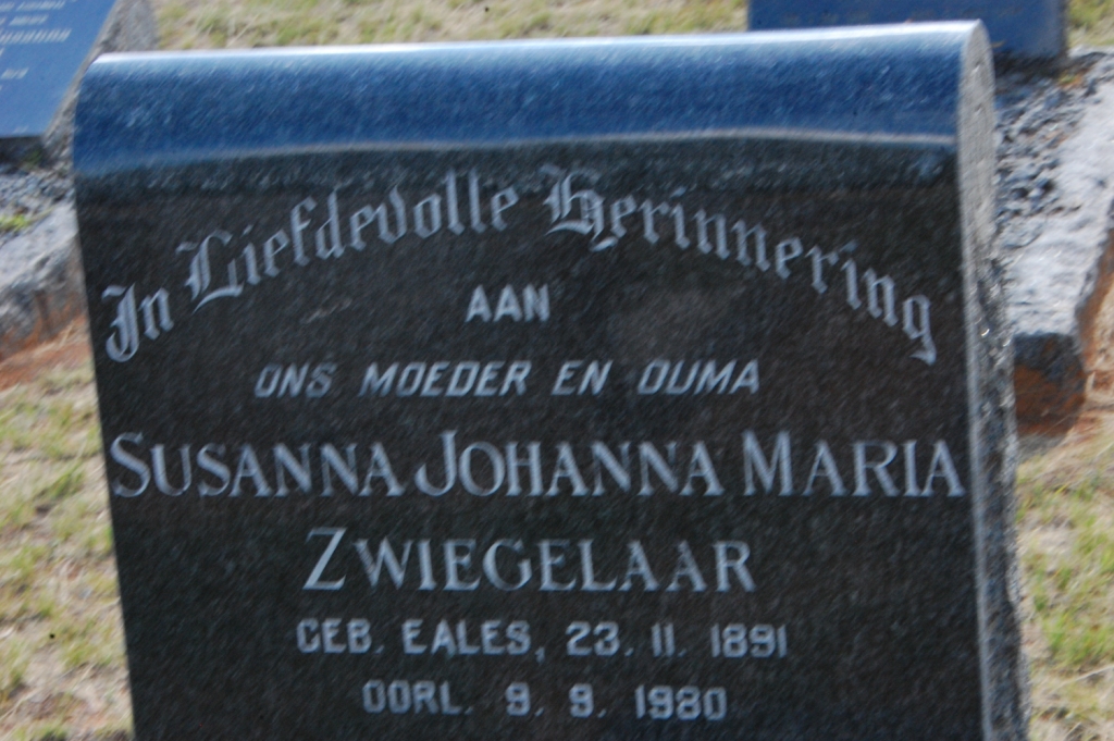 ZWIEGELAAR Susanna Johanna Maria nee EALES 1891-1980