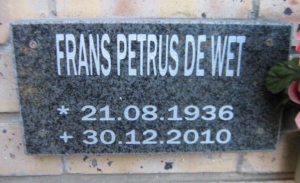 WET Frans Petrus, de 1936-2010