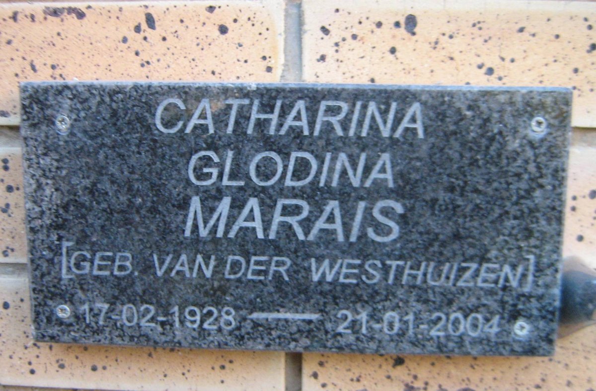 MARAIS Catharina Glodina nee VAN DER WESTHUIZEN 1928-2004