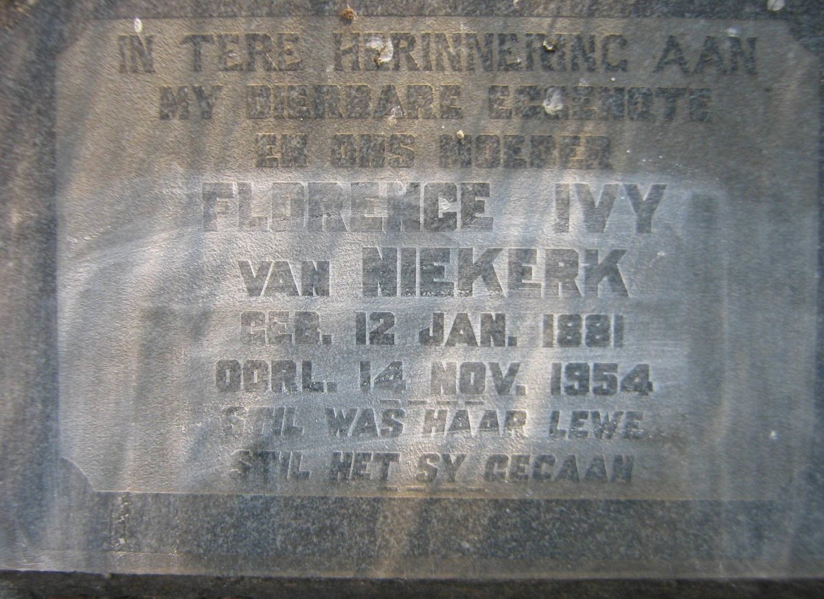 NIEKERK Florence Ivy, van 1881-1954