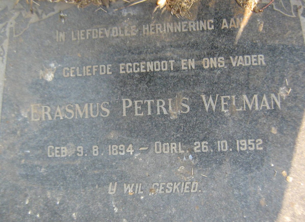 WELMAN Erasmus Petrus 1894-1952