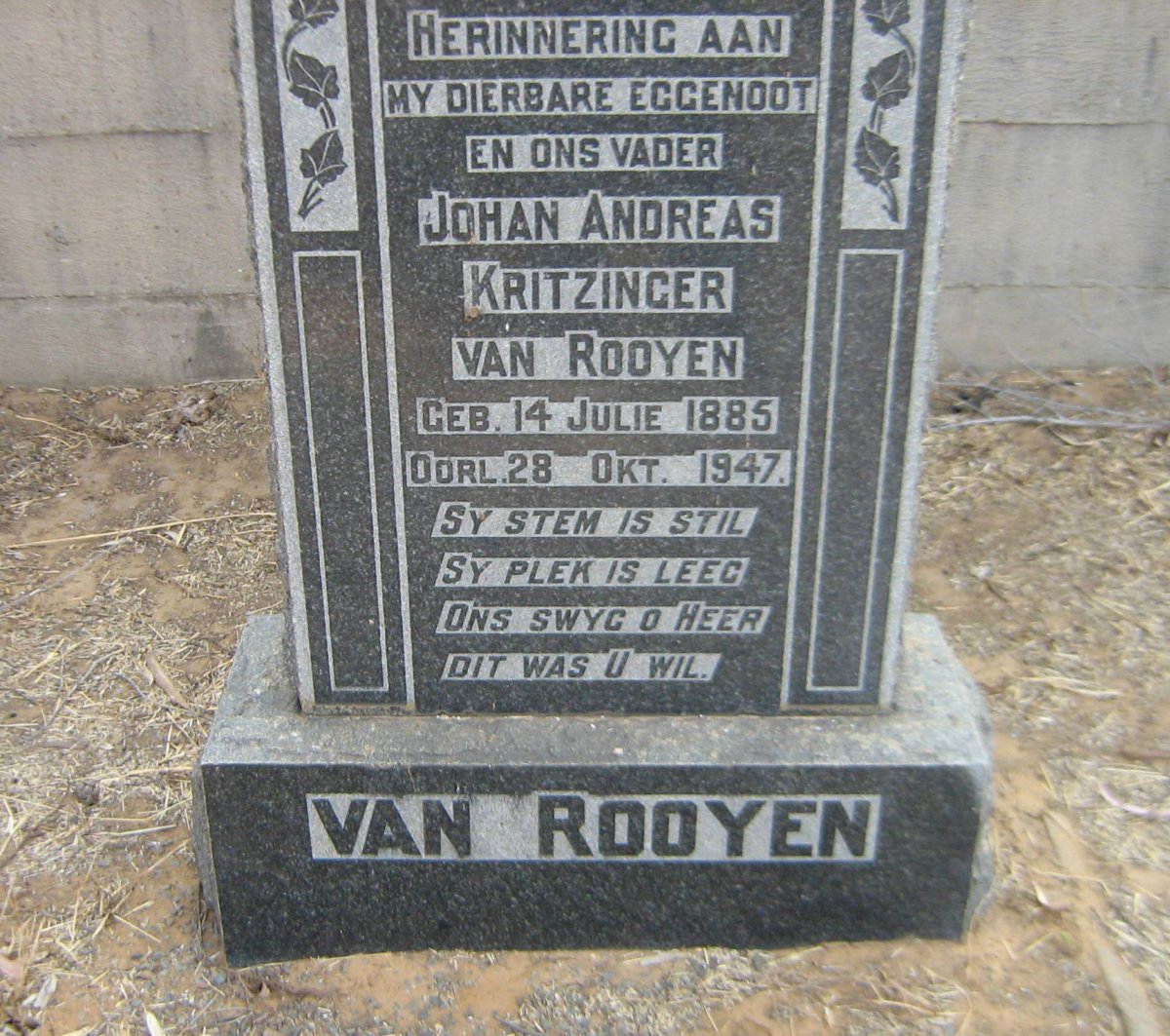 ROOYEN Johan Andreas Kritzinger, van 1885-1947
