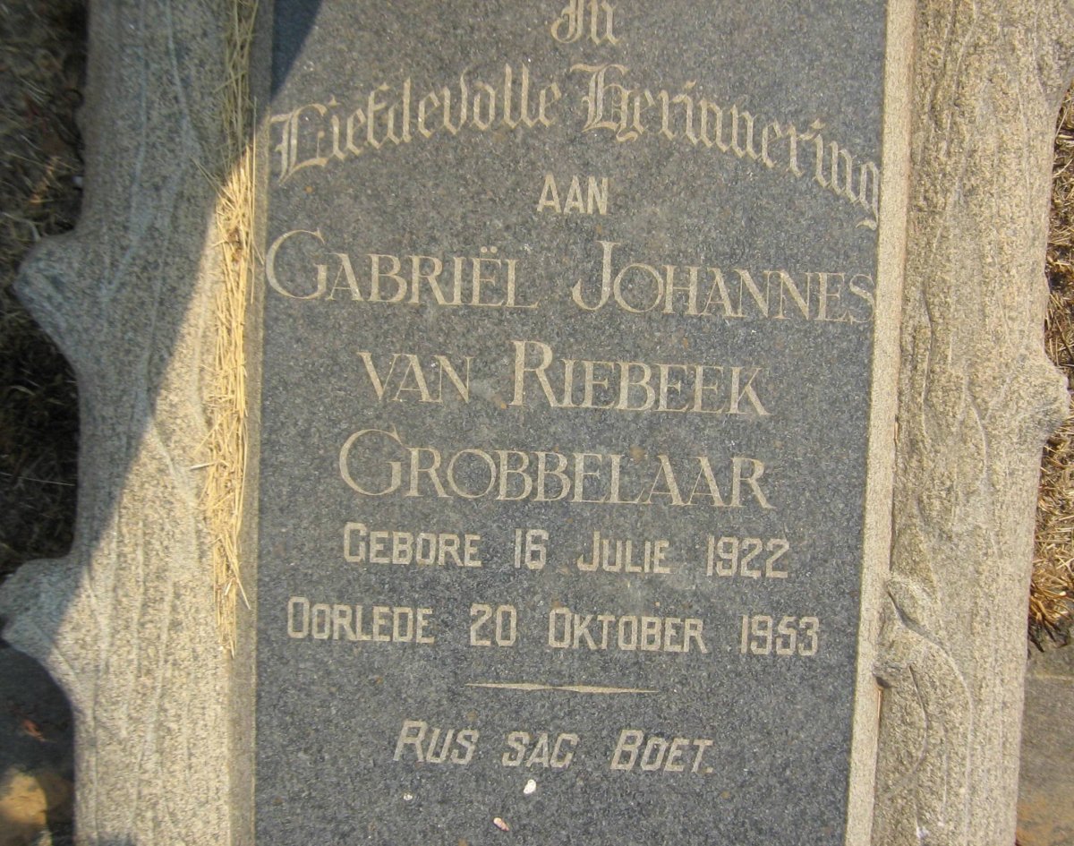 GROBBELAAR Gabriël Johannes van Riebeek 1922-1953