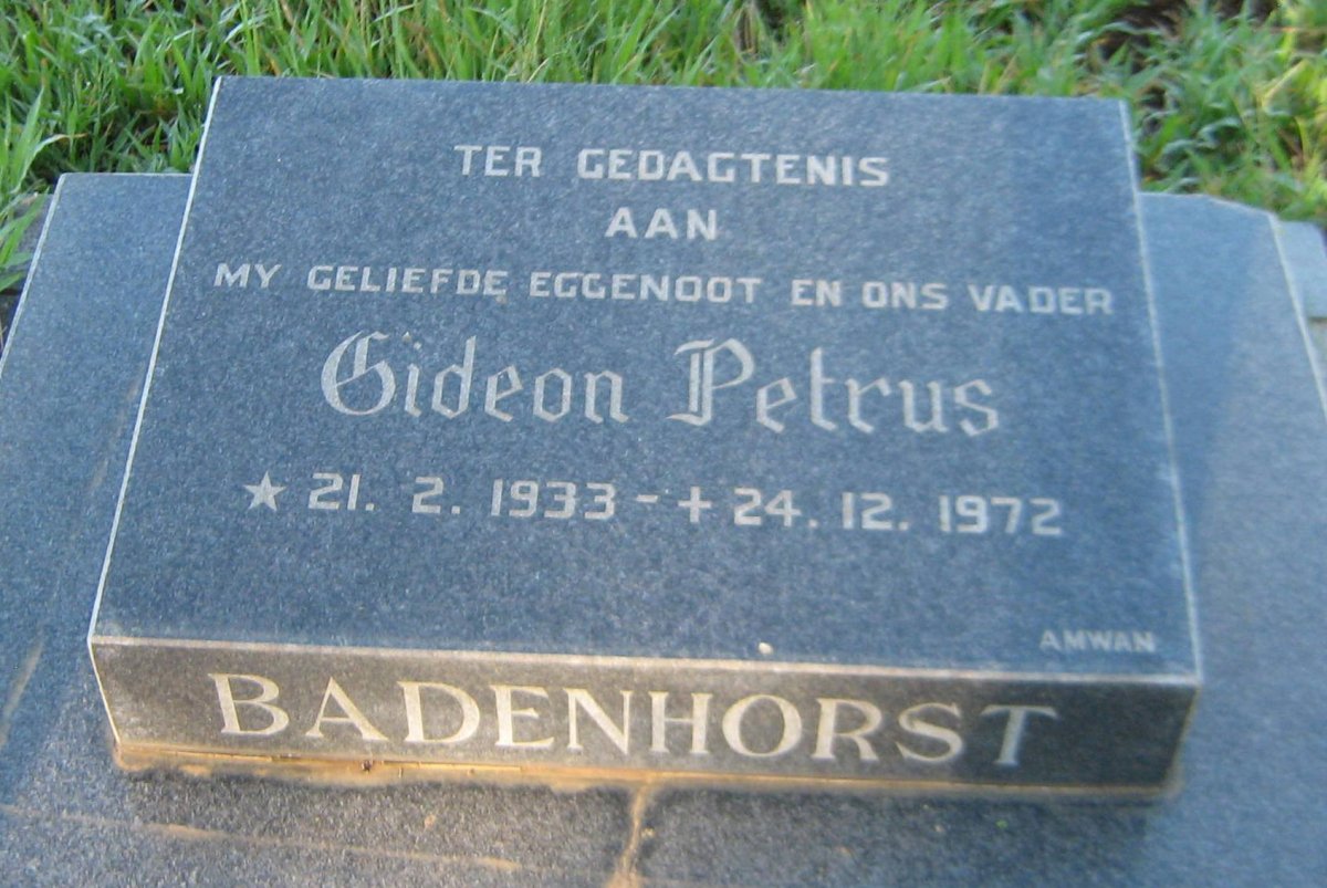 BADENHORST Gideon Petrus 1933-1972