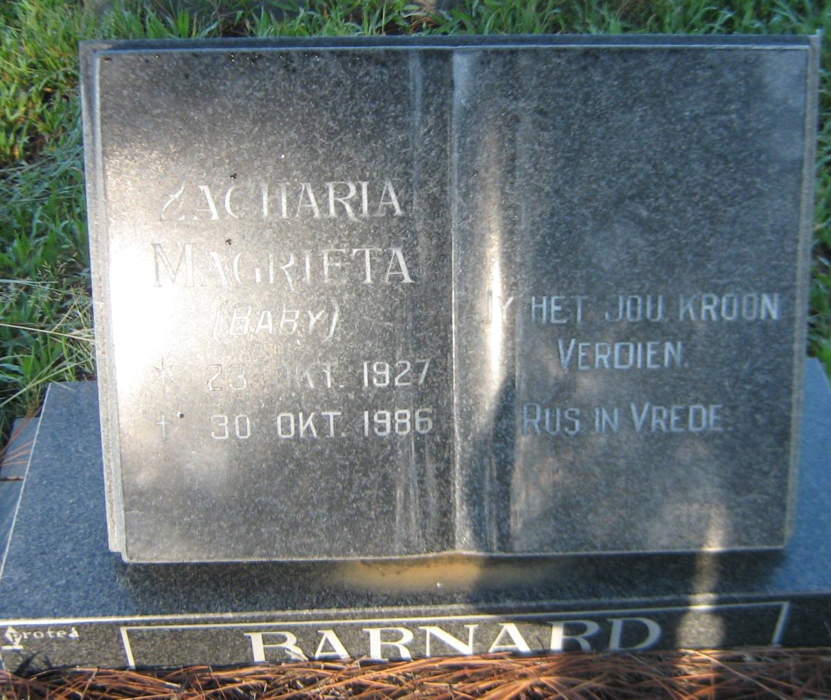 BARNARD Zacharia Margrieta 1927-1986