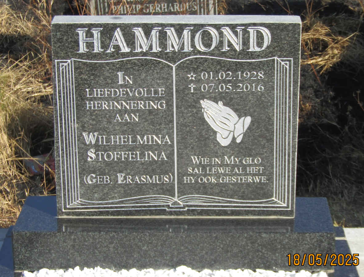 HAMMOND Wilhelmina Stoffelina nee ERASMUS 1928-2016