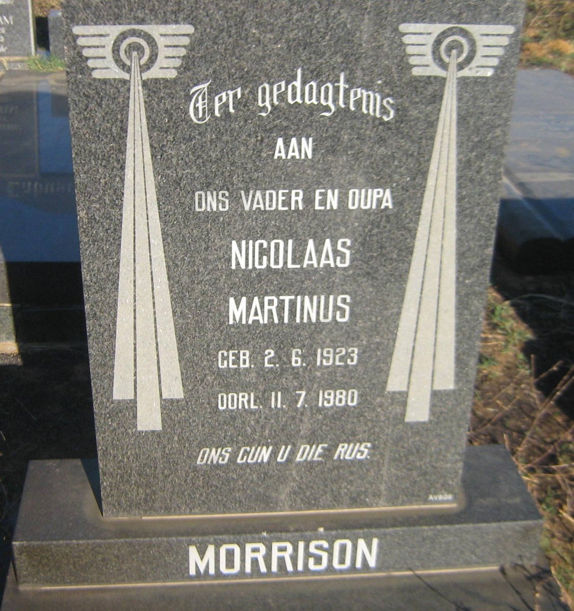 MORRISON Nicolaas Martinus 1923-1980
