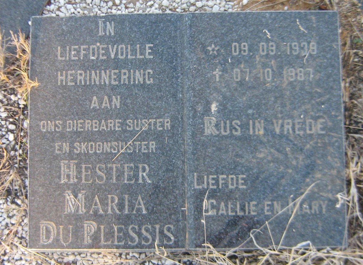 PLESSIS Hester Maria, du 1939-1987
