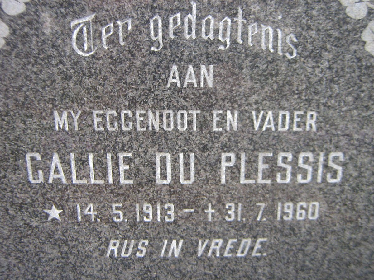 PLESSIS Gallie, du 1913-1960