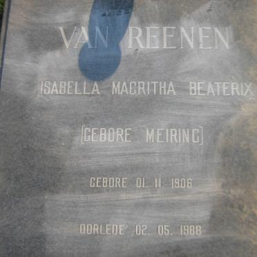 REENEN Isabella Magritha Beaterix, van nee MEIRING 1906-1988