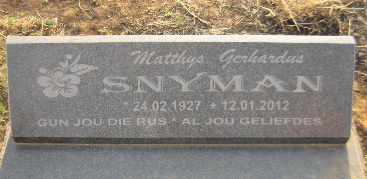 SNYMAN Matthys Gerhardus 1927-2012