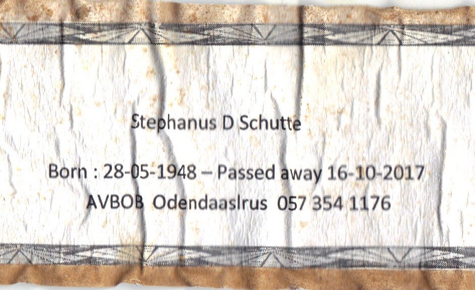 SCHUTTE Stephanus D. 1948-2017