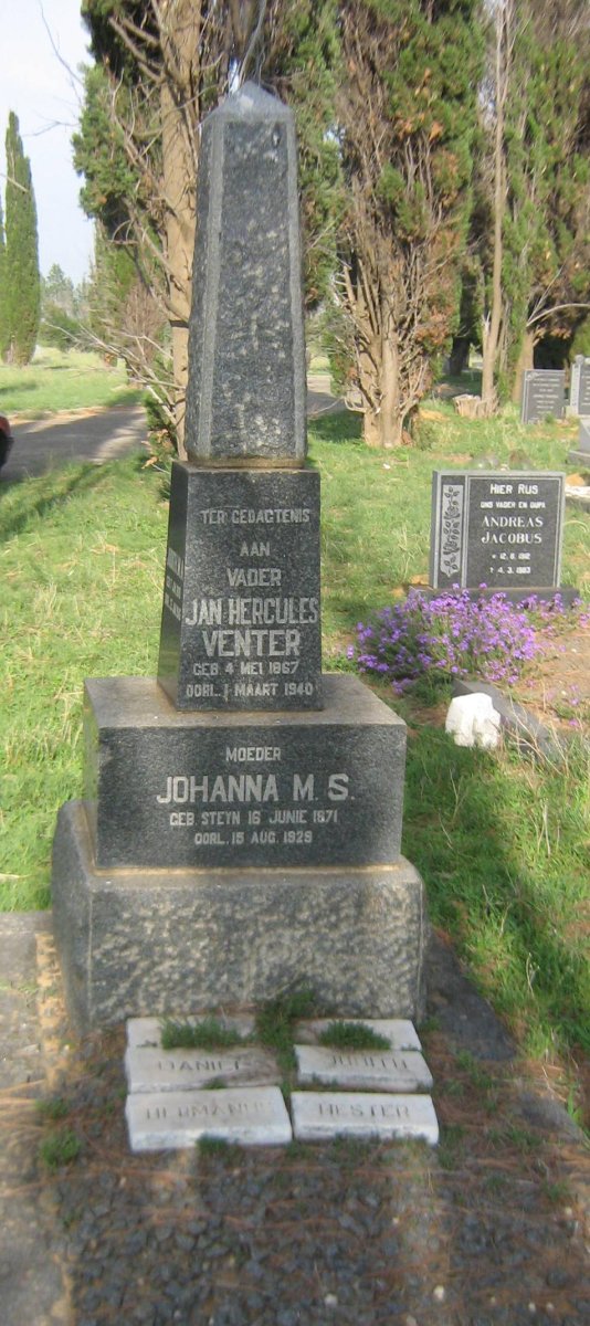 VENTER Jan Hercules 1867-1940 &amp; Johanna M.S. STEYN 1871-1929